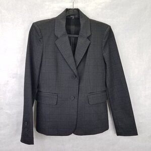 Amanda + Chelsea Blazer Women's S Grey Plaid Jacket Stretch Knit Academia Preppy